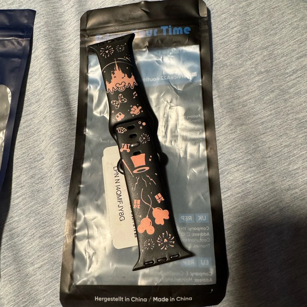 Black and Pink Patterned Watch Band